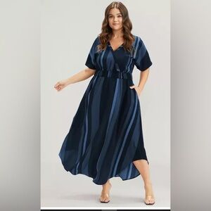 BloomChic Striped Dolman Sleeve Pocket Shirred Flutter Wrap Dress Size 22-24